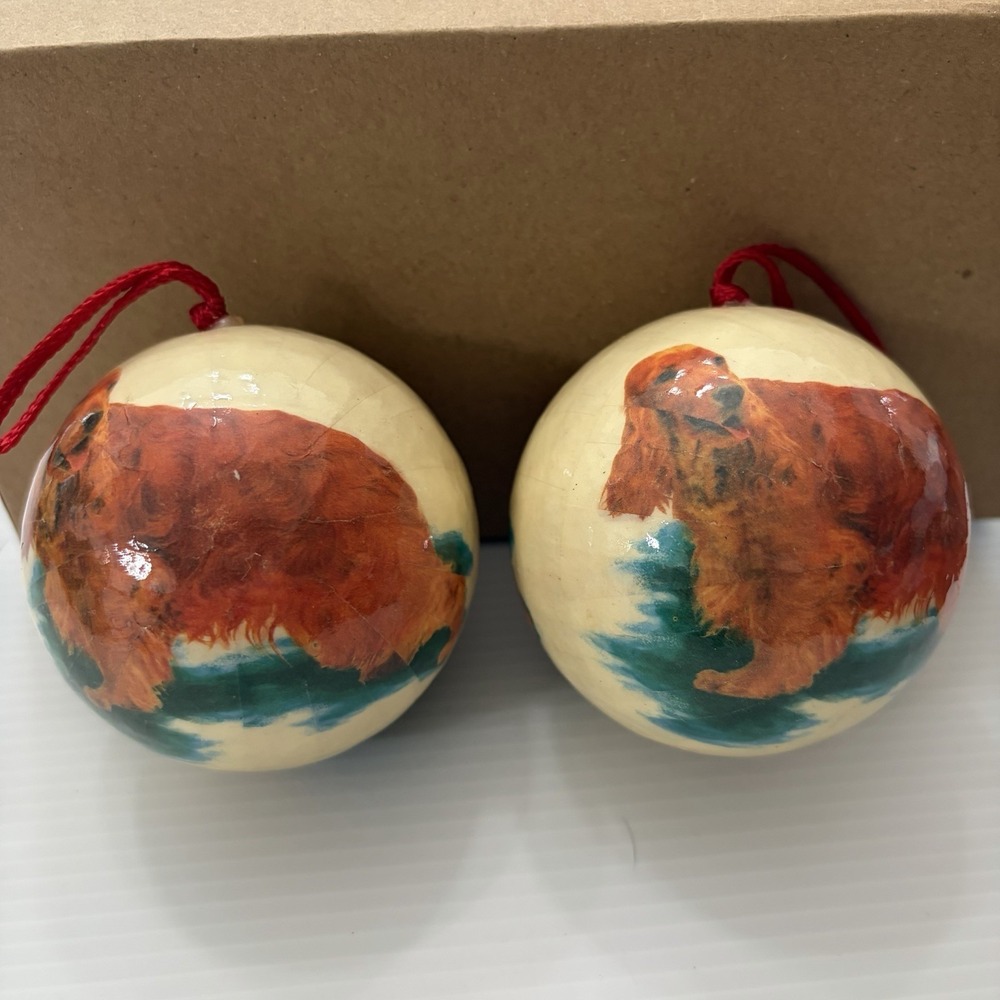 Vintage Irish Setter Christmas Ornaments Set Of 2 Holiday Dog Decor